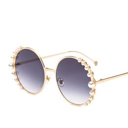 big pearls Women Round sunglasses Fashion Female sun glasses Golden metal frames Vintage style Alloy beach eyewear N203