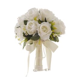 2018 Newest Wedding Bridal Bouquets with Handmade Flowers Peals Crystal Rhinestone Rose Wedding Supplies Bride Holding Brooch Bouq282M