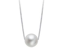 Simple Mother Pearl Pendant Necklace with Real 925 Sterling Silver Box Chain Elegant Jewelry for Womens Girls