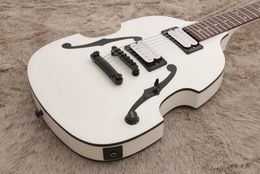 Rare PGM700 PGM 700 Paul Gilbert MIJ Violin White Electric Guitar Double F Hole Paint, Black Hardware & Body Binding, Dual Single Coil PU