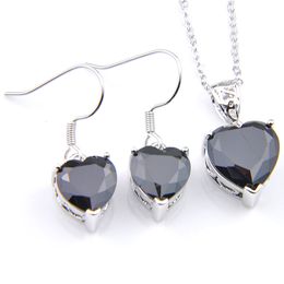 LuckyShine 5 Sets Brand New Women Jewellery Sets Black Onyx Gems Earrings Pendant Silver Necklace Fashion Bride Sets