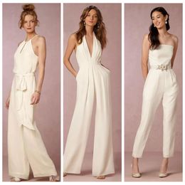 Ivory Jumpsuit Bridesmaid Dresses for Wedding Sheath Backless Wedding Guest Gowns Plus Size Pant Suit Beach Honour Of Maid