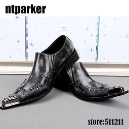 Western Style Men Shoes sepatu pria Leather Business Party Shoes for Men Iron Pointed Toe Black Grey Men Wedding Shoes!