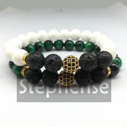 CZ0027 Hot Sale 2018 Zircon Bead Charm Bracelet Natural Green Tiger Eye Bracelet Energy Men`s Bracelet Free Shipping Wholesale