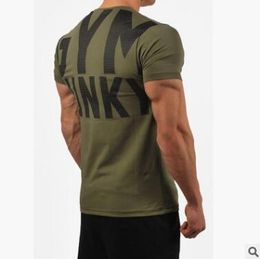 New Beach Compression Men Running Shirts Short Sleeve Printed Letter Sports T Shirts Gym Clothing Breathable Fitness Tops Male Sportswear