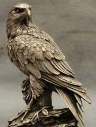 free shipping wholesale factory 9" Chinese Home Cultue Silver Brave Sharp Birds-King Eagle On Tree Bronze Statue