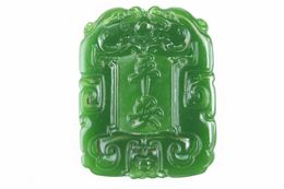 Free delivery - beautiful (outer Mongolia) jade hand-carved double dragon waist card (access to safe) good luck. A rectangular necklace pend