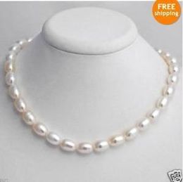 Hand Knotted beautiful 7-8mm rice shape white pink purple fresh water pearl necklace multi-color optional fashion Jewellery 2pc/lot