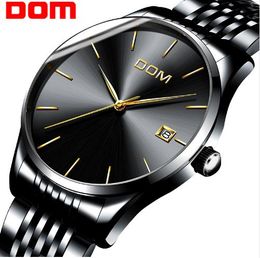 watch men DOM Top Quartz watch Casual quartz-watch stainless steel Mesh strap ultra thin clock male Relog M-11BK-1M
