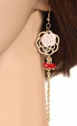 new hot Korean style long tassel style bold earrings fashion new gold-plated rose red crystal earrings fashion classic exquisite elegance