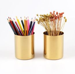 400ml Nordic style brass gold vase Stainless Steel Cylinder Pen Holder for Stand Multi Use Pencil Pot Holder Cup contain SN941