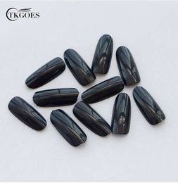 NEW TKGOES 500 PCS Black Oval Nail Tips False Acrylic Nails Tips UV Gel Full Artificial French Nail Art Tips Tools Full False Nails