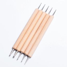 5pcs/set 2 Way Marbleizing Wooden Dotting Pen Manicure DIY Nail Art Pen Dots Art Point Drill Nail Dotting Tools F1112