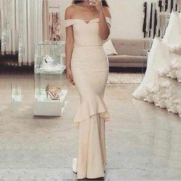 Off Shoulder Champagne Mermaid Evening Dresses Simple Formal Prom Party Gowns Bridesmaid Dress Plus Size