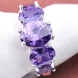 10 pcs lot luckyshine new fire 925 silver fashion oval shape simple design cubic zirconia gems womens purple ring jewelry