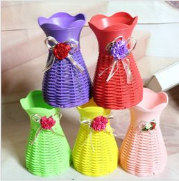 Europe Rattan Flower Vase Storage Square Basket Jardiniere Decor Home Wedding Party Decoration Wholesale