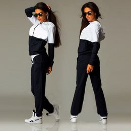2018 Fashion Womens Zipper Tracksuit Hoodie Sweatshirt+Pants Casual Patchwork Hip Sportsuit sportswear Suits For Women