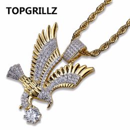 TOPGRILLZ Hip Hop Gold Color Plated Copper Iced Out Micro Paved CZ Eagle Pendant Necklace Men Charm Jewelry Three Style Chains