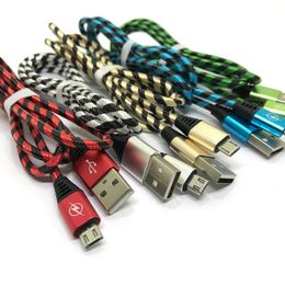 Micro Cable Zebra Grain Braided Nylon High Speed charge USB 3ft Sync Data Cord for samsung LG smartphone metal head cable