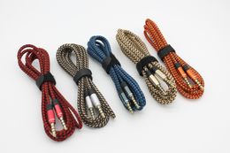 Aux Audio Cable 1.5M / 3M 3,5 мм Двойные мужские Позолоченные разъемы Металлические плетеные тканевые шнур по DHL 100+