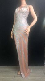 High-end Women Prom Party Dresses Sparkly Colourful Rhinestones Skinny Long Dresses Nightclub Bar Singer Stage One Piece Dress Host Costumes