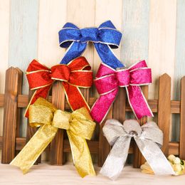Glitter Christmas Bow Xmas Tree Ornaments Bowknots Baubles New Year Festival Party Supplies Christmas Decorations For Home