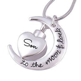 Wholesale customized fragrance of the crescent moon heart pendant son urn stainless steel cremation funeral necklace jewelry souvenir
