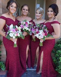 Mermaid Dark Red Bridesmaid Dresses Off Shoulder High Side Split Formal Maid of Honour Dress Wedding Party Gowns Custom Made