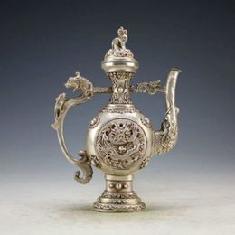 Chinese Vintage Handwork Silver Bronze Dragon Tea Pot