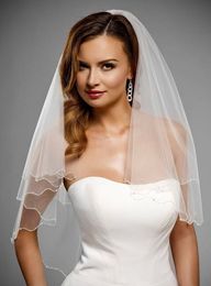 White Ivory Pink Champagne wedding Veil Two Layer Beaded Edge Pearls Bridal Veil With comb sg04