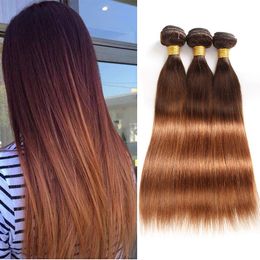 Coloured Brzailian Ombre Hair Extension Two Tone 4/30# Straight Brown Human Hair Weave 3 Bundles Wholesale Brazilian Blondes Hair