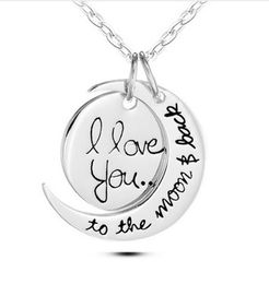 20pcs/lot Lobster Clasp Fashion Moon Necklace I Love You To The Moon And Back For Mom Sister Family Pendant Link Chain