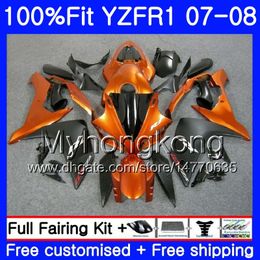 Injection Body For YAMAHA YZF R 1 YZF 1000 YZFR1 07 08 227HM.14 YZF R1 07 08 YZF1000 YZF-1000 Orange black hot YZF-R1 2007 2008 Fairing Kit