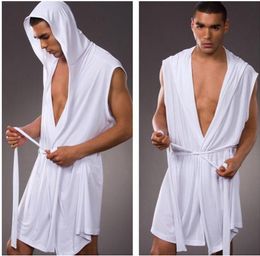 Wholesale-Hooded Men Robes Bathrobe Plus Size Men's Lounge Underwear Sexy Meryl Silk Soft Gown Pajamas Sleepwear Nightshirts