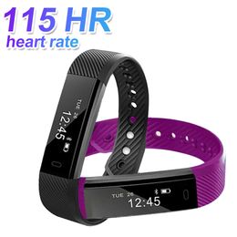 115 HR Bracelet à puce avec cardiofréquencemètre Fitness Tracker Smart Wristbands IPX7 imperméable à l'eau Montres Step Counter pour IOS et téléphones portables Android