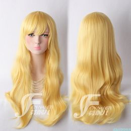 Miyazono Kaori yellow Blonde Long 75CM Curly Anime Cosplay Wig