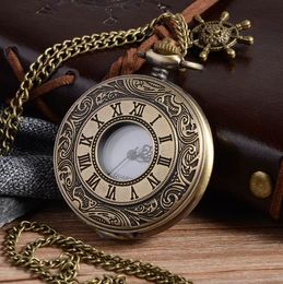 Vintage Bronze Roman Number Quartz Pocket Watch Fashion Style Best Christmas Gift Pendant Steampunk Cindiry