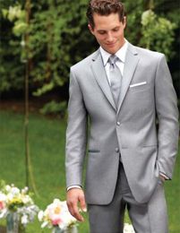 New Arrivals Two Buttons Light Grey Groom Tuxedos Groomsmen Notch Lapel Best Man Blazer Mens Wedding Suits (Jacket+Pants+Vest+Tie) H:713