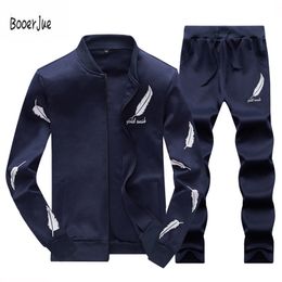 Tracksuit Men Warm Sportsuit Set Men Cardigan Wing Printed Zipper Track suits Track Suit 4XL Male Red Yellow 2018 New Arrival
