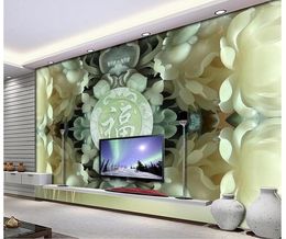 Wallpaper 3d Mural For Living Room Ultra high definition jade carving lotus blessing tv background wall painting Extension Personality Wal