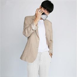 Simple Men Blazer Casual Loose Baggy Blazer Mens Cotton And Linen Summer Breathable Thin Homme Big Size 3XL DS5012