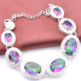 Luckyshine Hot vender moda 925 esterlina banhado a prata Oval charme pulseira Multi-colorido místico topázio pedra preciosa pulseiras infinito jóias