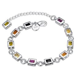 Square Stone Bracelet - added brand sterling silver plated bracelet SPB261 ; Wedding gift men and women 925 silver bracelet Link, Chain