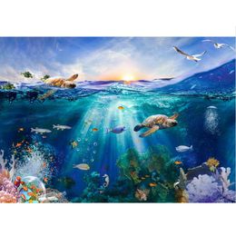 Under the Sea World Photography Backdrop Printed Sunrise Turtles Fishes Fantasy Underwater Scenery Kids Party Themed Photo Booth Background