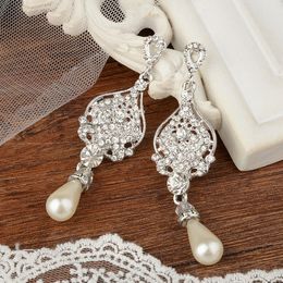 Boda nupcial marfil perla De Lujo Cristal Austriaco Oro Tono Pendientes Colgantes
