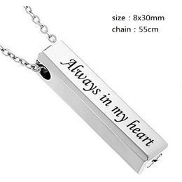 Wholesale Custom-made a variety of names personality square cylinder ashes urn cremation funeral pendant necklace fashion jewelry valentines