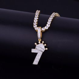 Vendita calda Uomini / Donne Gioielli Hip Hop Bling Zircone Cubico Collana Ciondolo Bolla Numero Corona Tre Colori Per Il Regalo drop shipping