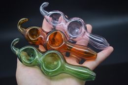 wholesale thick heady gourd Glass Double spoon pipe Colorful Pyrex Glass oil Pipes Dab Rig Hand dry herb tobacco Pipes For Smoking