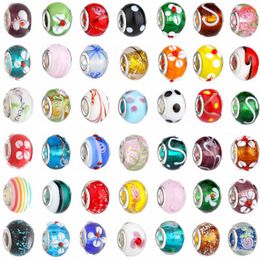 50PCS Mix Colour Glass Beads Charms Pretty European Murano Glass Large Big Hole Rroll Beads Charm Fit For Bracelets Necklace Accessories DHL