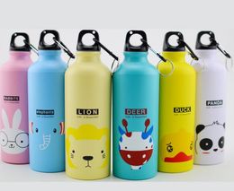 Drinkware 500ML Portable Aluminium Alloy Sport Water Bottle with hook keychain for Outdoor Sports Cartoon Cycling Camping Water Bottle a252